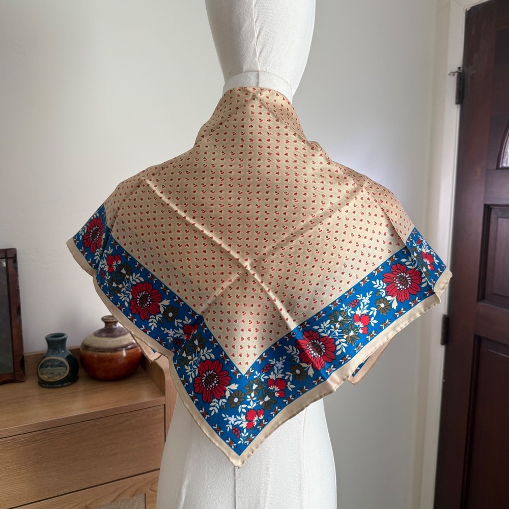 Anne‎ Klein Retro Scarf Dots Floral Border Coquette Cottage | 26" Square